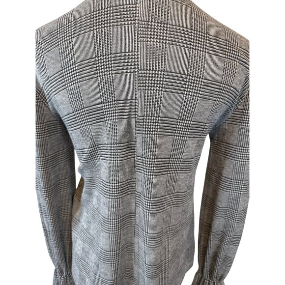 2/$30 Zara Trafaluc Small Gray Plaid Dainty Blouse Ruffled Cuffs High Neck - Picture 10 of 13